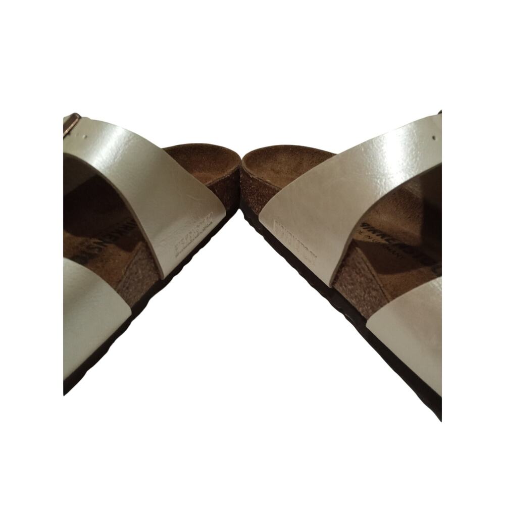 Birkenstock Made In Germany Pearl White Bronze Tone Logo Hardware Slides Size 37 - Picture 4 of 12